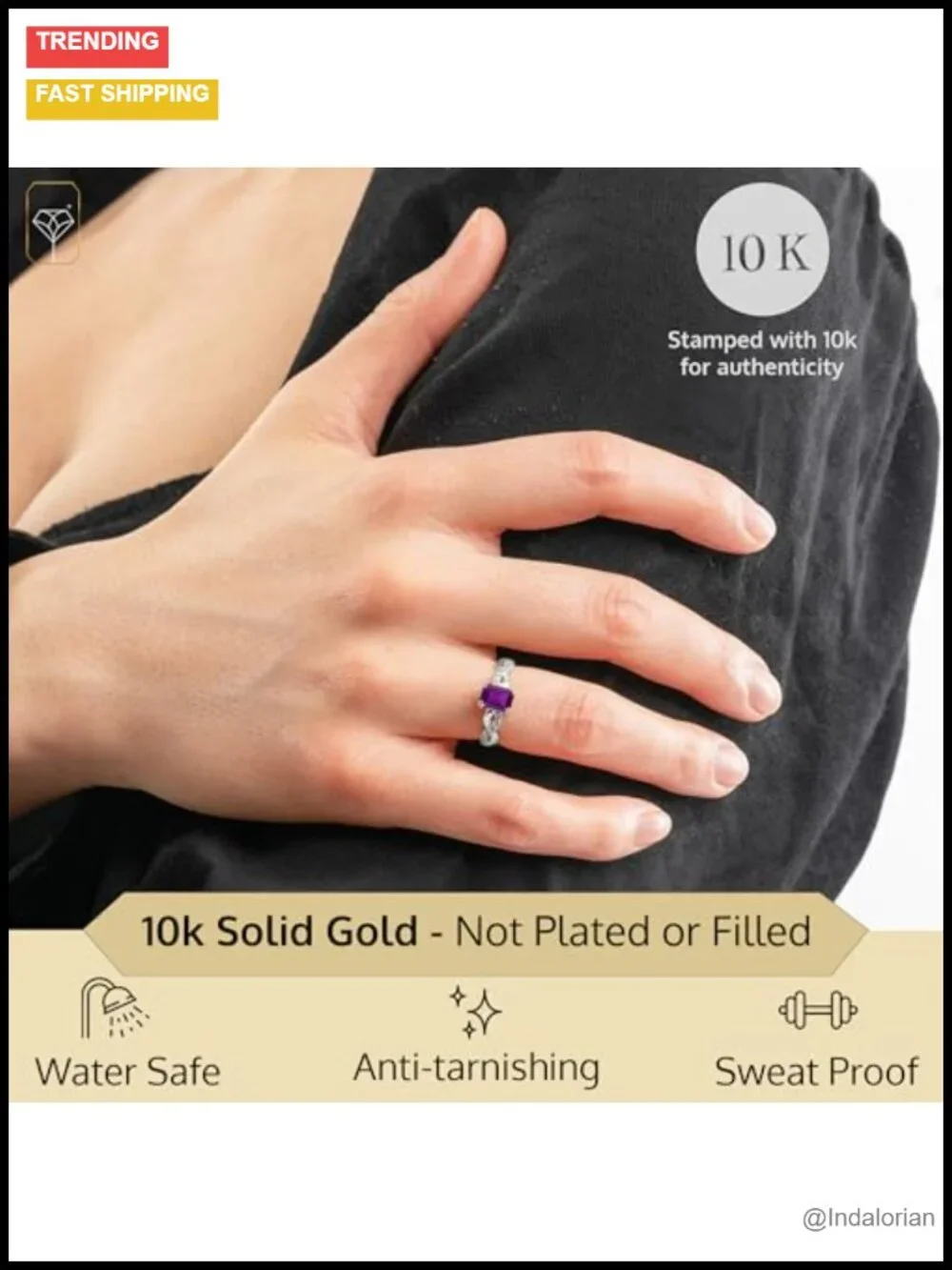 10K White Gold Amethyst Emerald Cut Ring Halo Twisted Band Statement